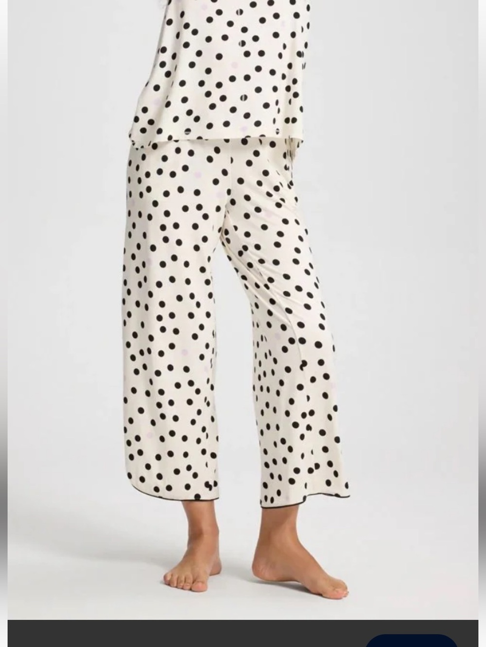 Soma Wide-Leg Side Split Pajama Capri Pants L Black Mini Squares on White Pants